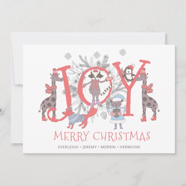Joy Christmas Winter Animals Holiday Card (Front)