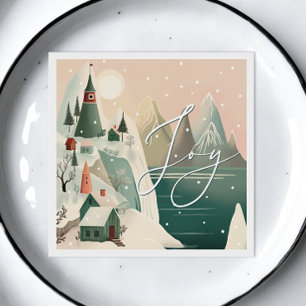 Joy Christmas Winter Mountain Alpine Village Napkin