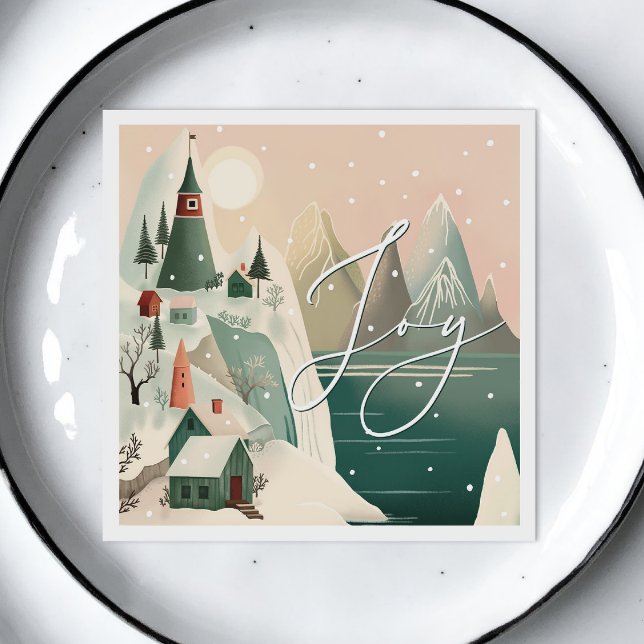 Joy Christmas | Winter Mountain Alpine Village Napkin (Creator Uploaded)