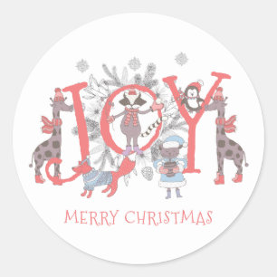 Joy Christmas Winter Party Animals Holiday  Classic Round Sticker
