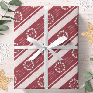 Joy Christmas Wreath Burgundy Personalised Wrapping Paper