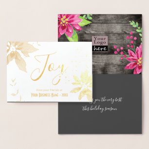 Joy Christmas Wreath Business Logo Foil Card