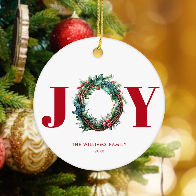 Joy Christmas Wreath Floral  Ceramic Ornament (Creator Uploaded)