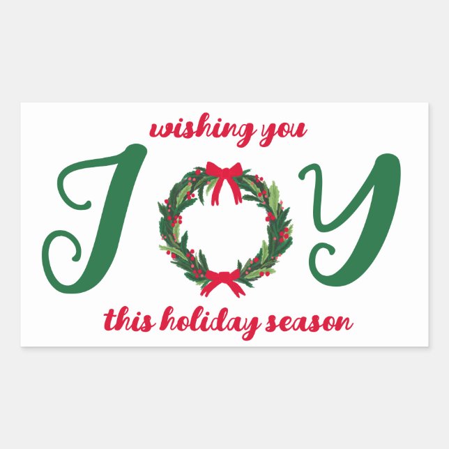 JOY Christmas Wreath Hand-Drawn CUSTOM  Rectangular Sticker (Front)