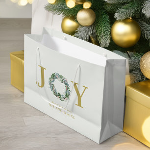 "Joy" Christmas Wreath Large Gift Bag