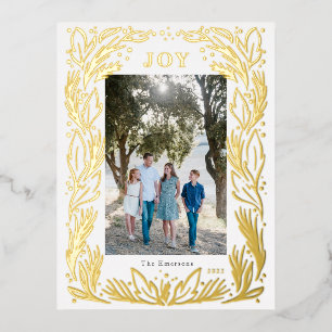 Joy Christmas Wreath Photo Foil Gold Postcard