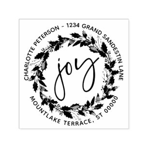 Joy Christmas Wreath Round Return Address Self-inking Stamp
