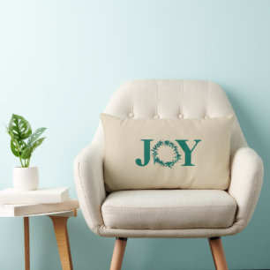 Joy Christmas Wreath with Berries Lumbar Cushion