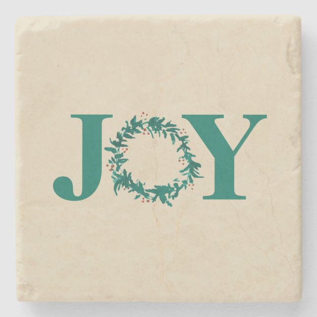 Joy Christmas Wreath with Berries Stone Coaster (Front)