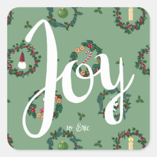 Joy Christmas wreaths, Customisable Square Sticker