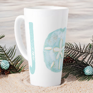Joy Coastal Ocean Teal Watercolor Sand Dollar Latte Mug