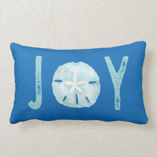 Joy Coastal Ocean Teal Watercolor Sand Dollar Lumbar Cushion