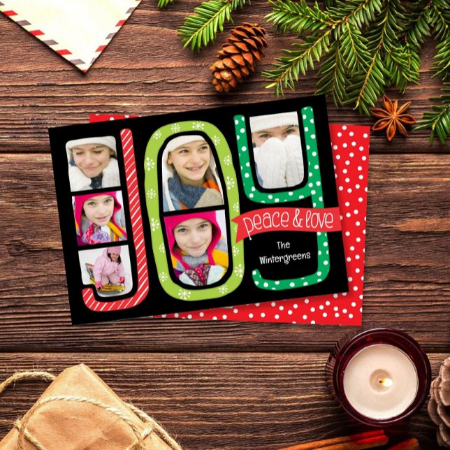 JOY Collage Christmas Photo Card Whimsical (Creator Uploaded)