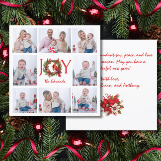 JOY | COLLAGE EIGHT PHOTOS CHRISTMAS CARD