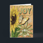 Joy Collage Season's Greetings Holiday Card<br><div class="desc">A pretty collage with the text JOY as a Season's Greetings.  Collage has vintage Eiffel Tower paper,  a sunflower,  a yellow butterfly,  a pretty green flower and a china cup and saucer.  Along with a vintage french postcard and a border surrounding the JOY</div>