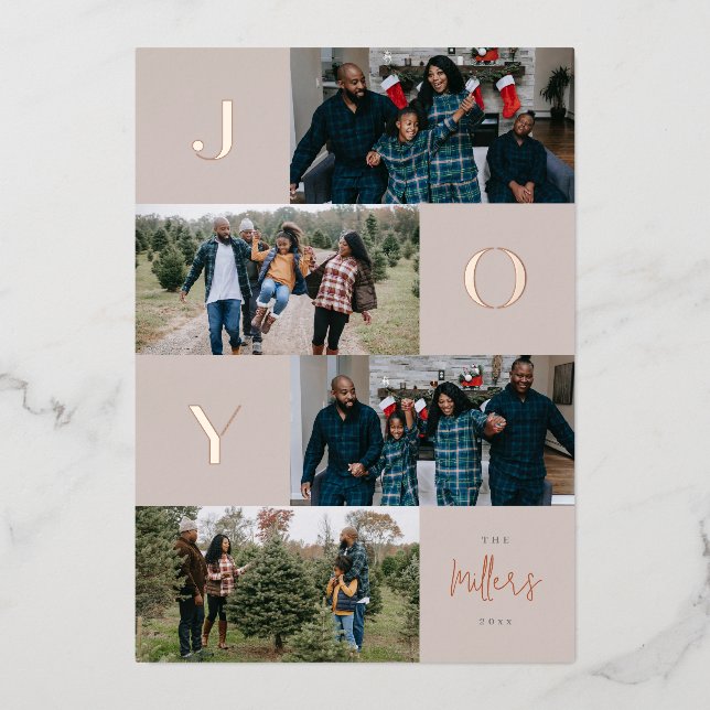 Joy Colour Blocks Foil Holiday Card (Front)