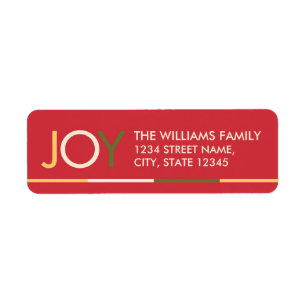 'JOY' Colourful Festive Christmas Return Address Label