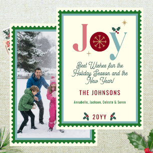 Joy Colourful Modern Vintage Postage Stamp Photo Holiday Card