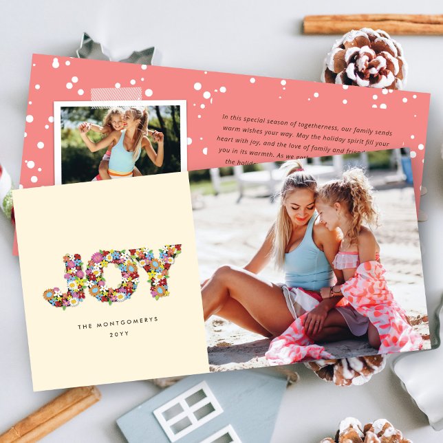 JOY Colourful Spring Flowers Christmas Modern Phot Holiday Card (Creator Uploaded)