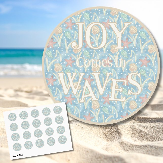 Joy Comes in Waves – Boho Beach  Classic Round Sticker (Joy Comes in Waves – Boho Beach Round Sticker Set)