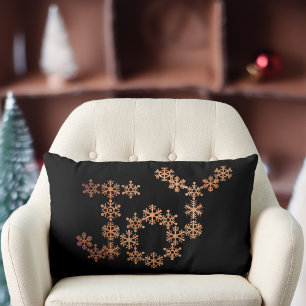 Joy Copper Snowflakes Black Festive Lumbar Pillow