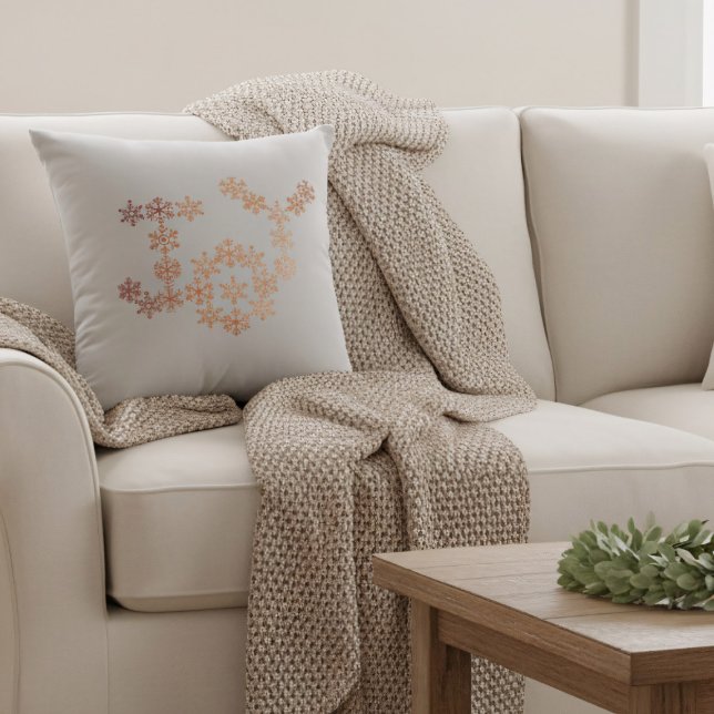 Joy Copper Snowflakes Grey Christmas Throw Pillow (Bring modern farmhouse charm to your holidays!)