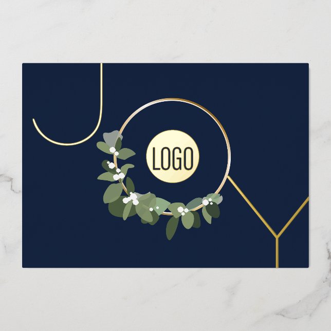 JOY Corporate logo on Navy Blue real Foil Holiday Card (Front)
