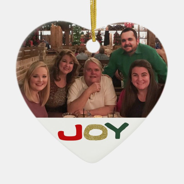 Joy Custom 2-sided Family Photo Christmas Ceramic Ornament (Front)
