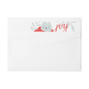 Joy Cute Christmas cat. Winter holiday animal Wrap Around Label