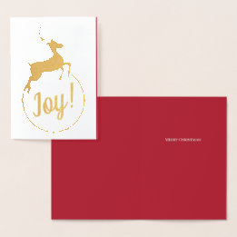 Joy! Cute Reindeer Red Your Words Foil Card