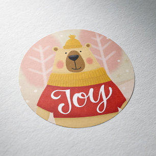 Joy. Cute winter Christmas woodland bear animal Classic Round Sticker