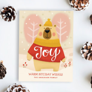 Joy. Cute winter Christmas woodland bear animal Holiday Postcard