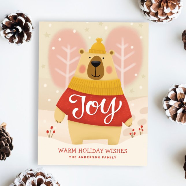Joy. Cute winter Christmas woodland bear animal  Holiday Postcard (Creator Uploaded)