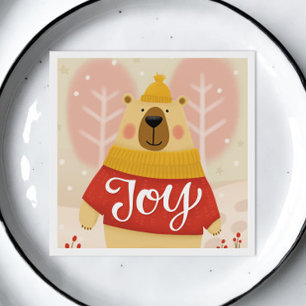 Joy Cute Woodland Christmas Bear Winter Party Napkin