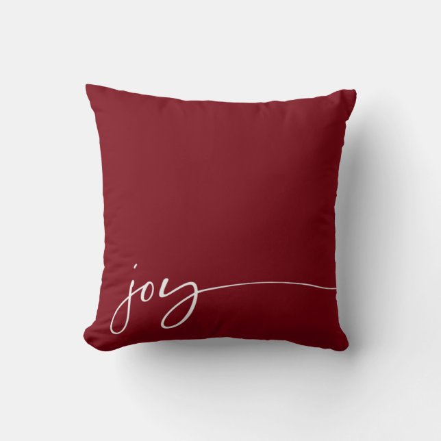 Joy Deep Red Elegant Script Typography Christmas Cushion (Front)