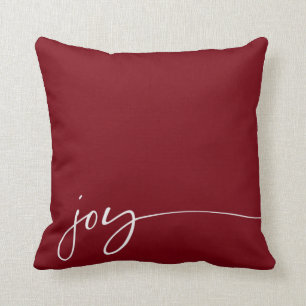 Joy Deep Red Elegant Script Typography Christmas Cushion