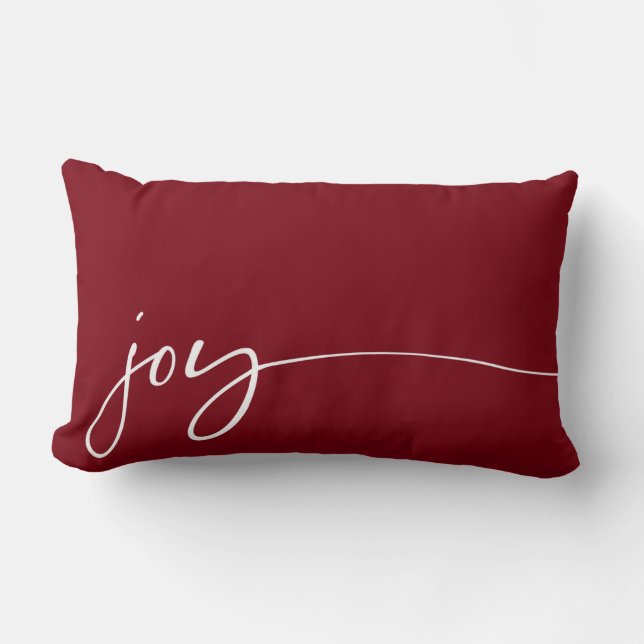 Joy Deep Red Elegant Script Typography Christmas Lumbar Cushion (Front)