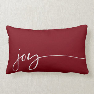 Joy Deep Red Elegant Script Typography Christmas Lumbar Cushion