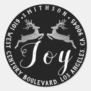 Joy Deer Christmas Return RSVP Silver Grey Black Classic Round Sticker