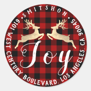 Joy Deer Holiday Return RSVP Buffalo Fleece Gold Classic Round Sticker