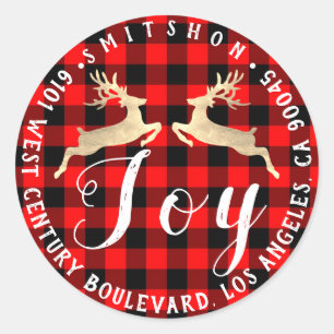 Joy Deer Holiday Return RSVP Buffalo Fleece Gold Classic Round Sticker