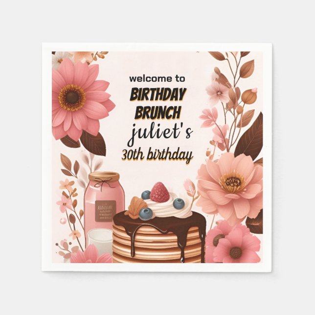 joy Doughnut pancake adult pink Brunch 30th Birthd Napkin (Front)