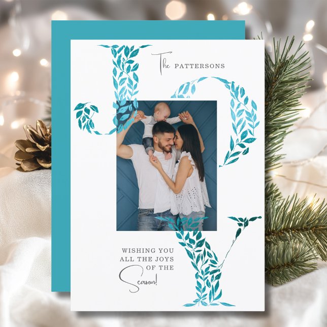 Joy Elegant Christmas Floral Typography Photo  Holiday Card (Creator Uploaded)