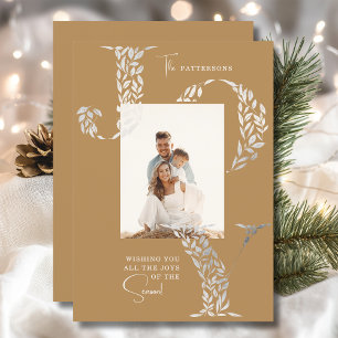 Joy Elegant Christmas Floral Typography Photo Holiday Card