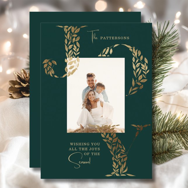 Joy Elegant Christmas Floral Typography Photo  Holiday Card (Creator Uploaded)