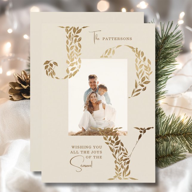 Joy Elegant Christmas Floral Typography Photo  Holiday Card (Creator Uploaded)