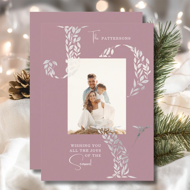 Joy Elegant Christmas Floral Typography Photo  Holiday Card (Creator Uploaded)