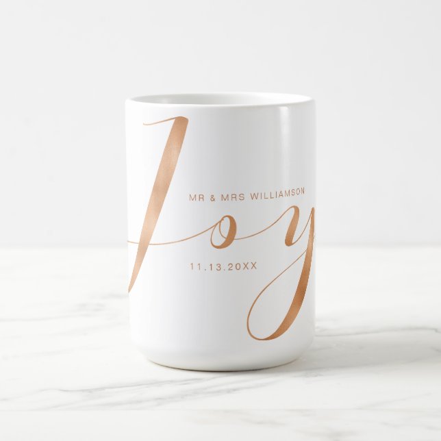Joy | Elegant Copper Handwriting Mr & Mrs Holiday Coffee Mug (Center)