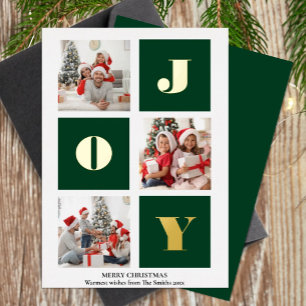 JOY Elegant Gold Snowflakes Modern Script Photo Foil Holiday Card