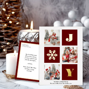 JOY Elegant Gold Snowflakes Modern Script Photo  Foil Holiday Postcard